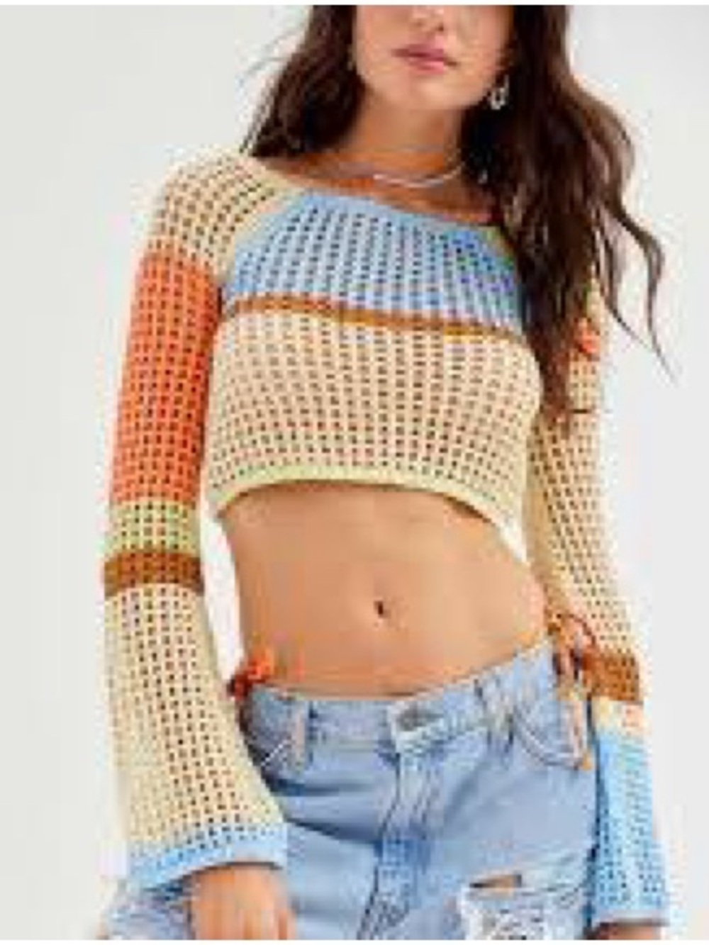 Urban Outfitters Chloe Colorblock Crochet Open Knit Cropped Sweater Size Small